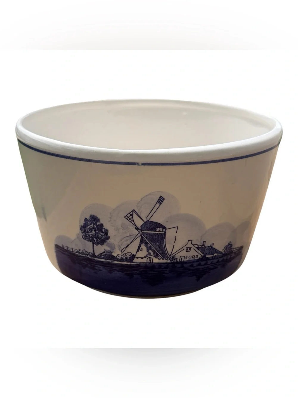 Vintage Delft Blue Dutch Windmill Ceramic Planter Cachepot Set Cottagecore Bowls